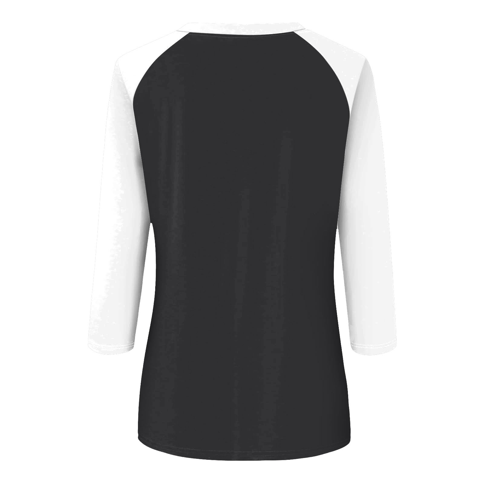 thumbnail image 5 of Camiseta raglán de manga 3/4 para mujer: cuello redondo, estampado informal, versátil para todas las estaciones (S-XXL), 5 of 5